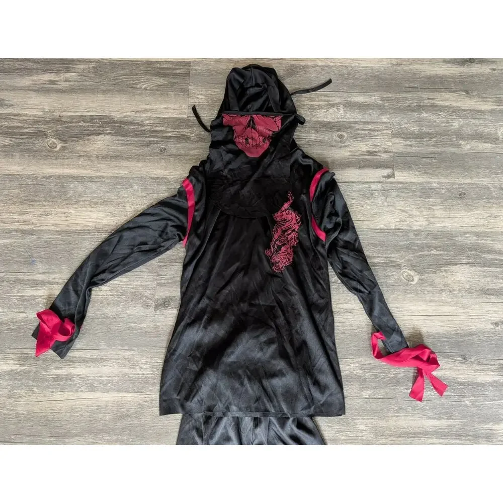Deadly Red Ninja Halloween Costume Cosplay Boys Size M 8-10